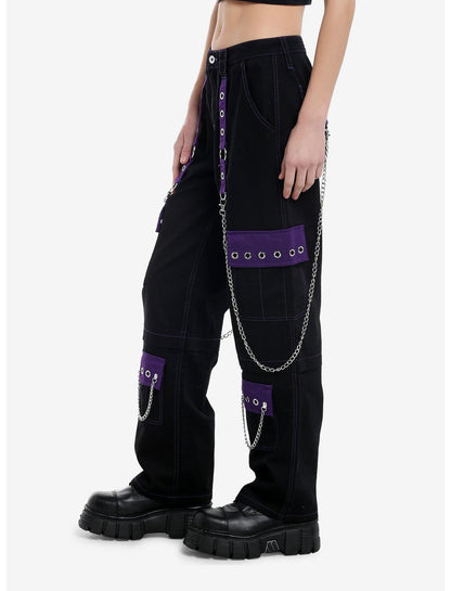 Black & Purple Grommet Strap Carpenter Pants - US 6687