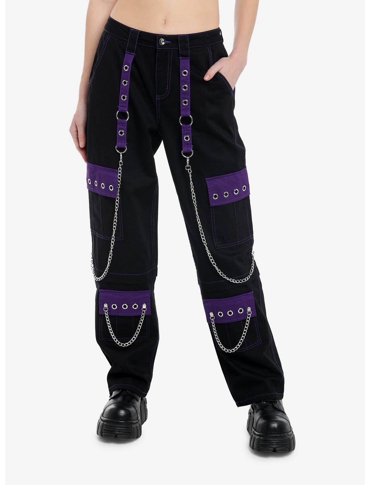 Black & Purple Grommet Strap Carpenter Pants - US 6687