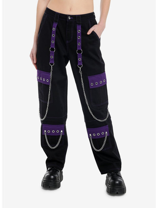 Black & Purple Grommet Strap Carpenter Pants - US 6687