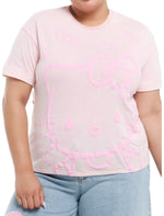 Hello Kitty Pink Outline Boyfriend Fit Girls T-Shirt Plus Size - US 4944