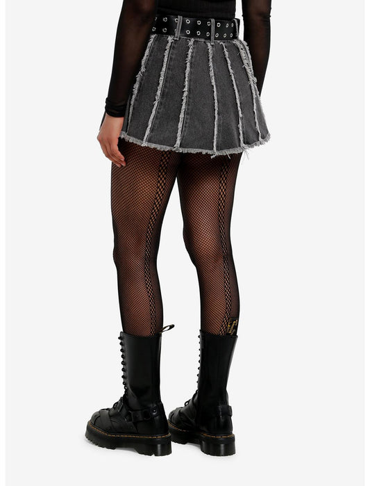 Dark Grey Frayed Denim Mini Skirt - US 8808