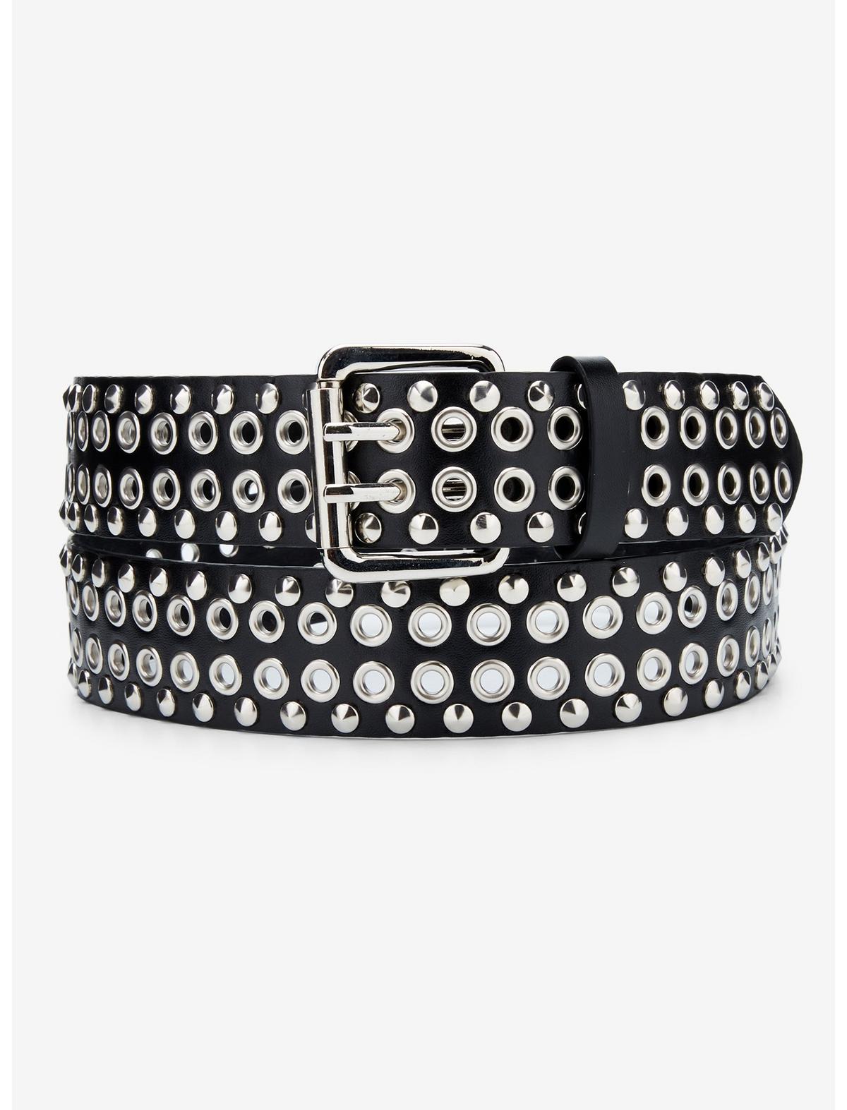 Black & Silver Stud Grommet Belt - US 9109