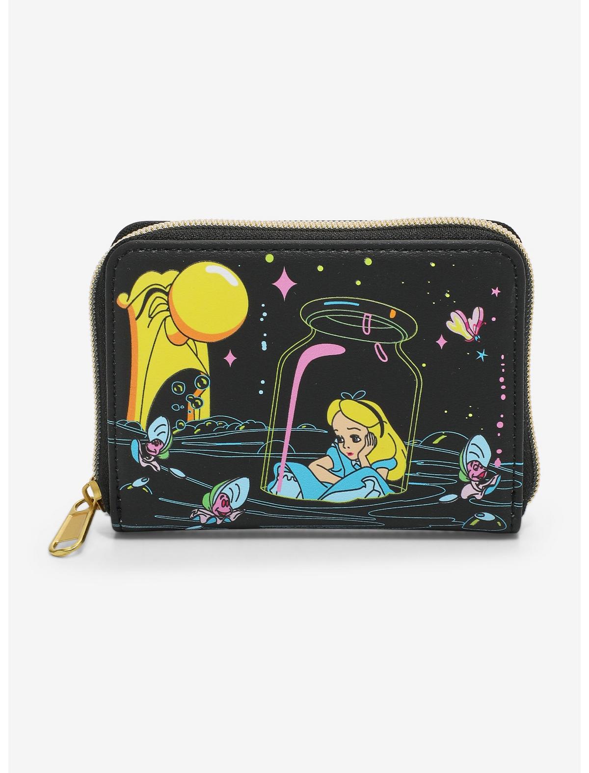 Loungefly Disney Alice In Wonderland Glow-In-The-Dark Characters Mini Zipper Wallet - US 5841