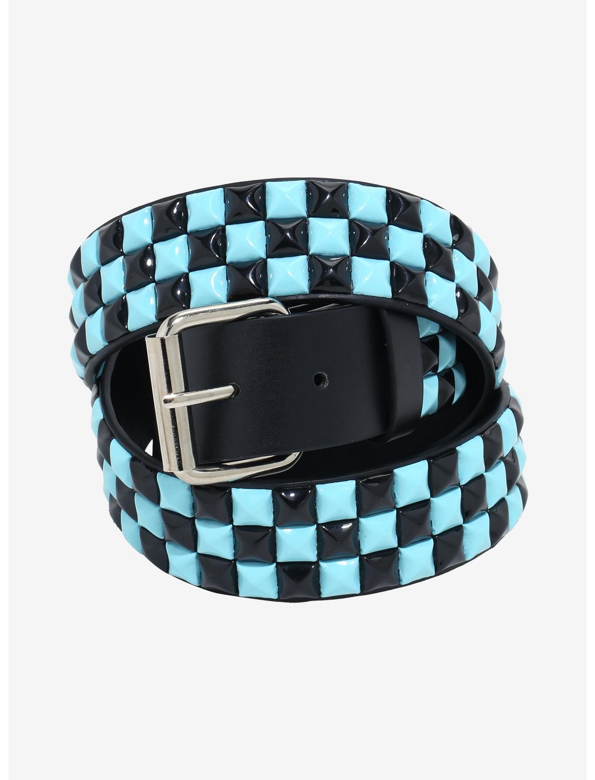 Light Blue & Black Pyramid Stud Belt - US 2600