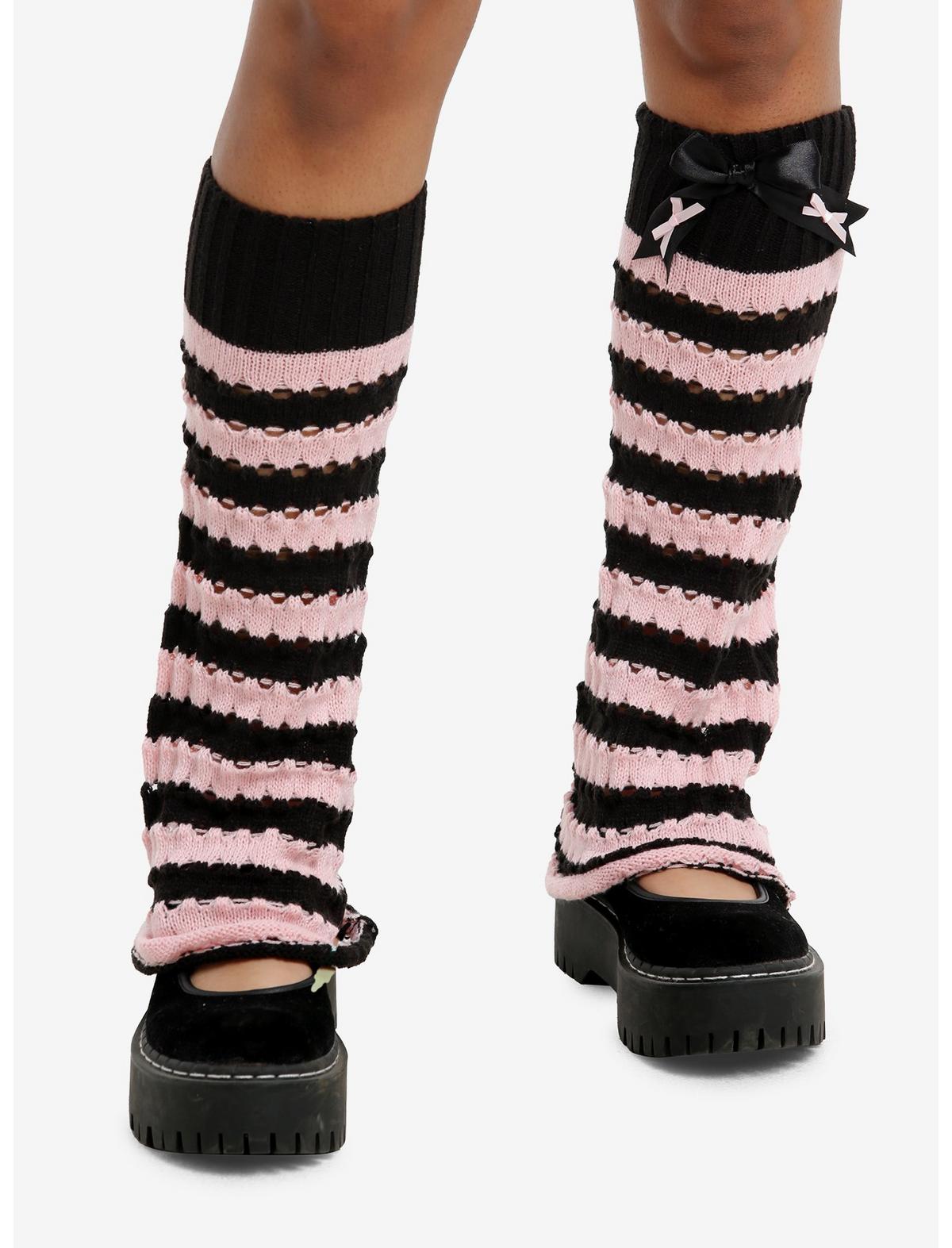 Black & Pink Stripe Bow Leg Warmers - US 9563