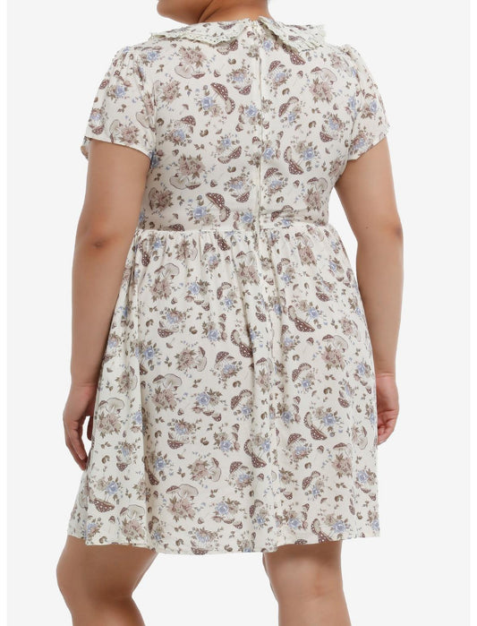 Cream Butterfly Mushroom Collared Dress Plus Size - US 1113