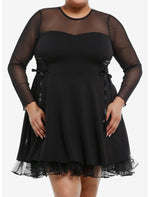 Cosmic Aura Black Lace-Up Mesh Long-Sleeve Dress Plus Size - US 2735