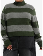 Green & Grey Stripe Girls Fuzzy Sweater Plus Size - US 6163