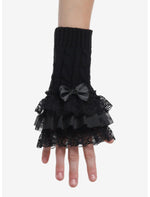 Black Lace Lolita Bow Short Arm Warmers - US 7542
