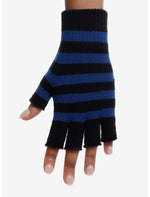 Black & Blue Stripe Fingerless Gloves - US 6144
