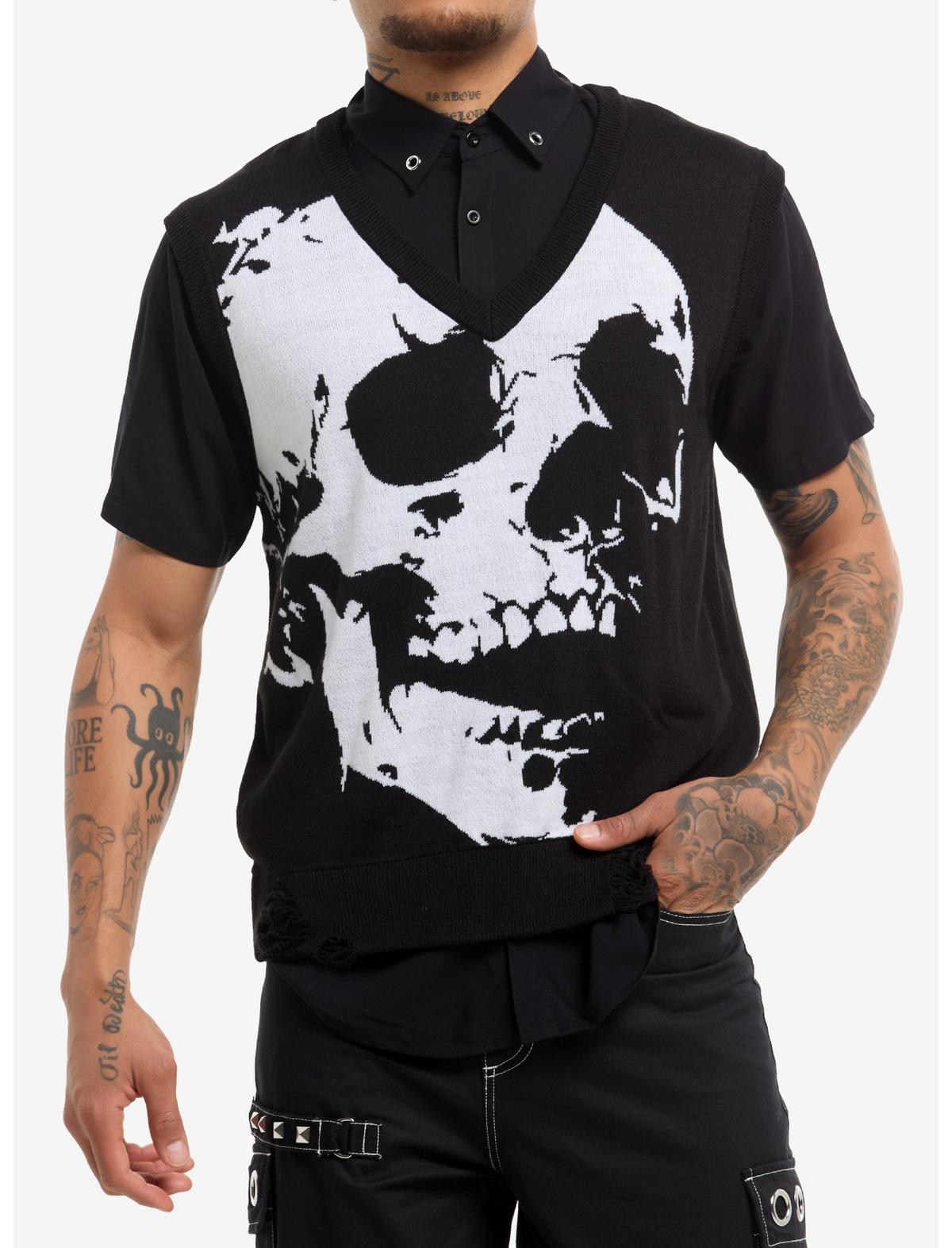Black & White Skull Twofer Sweater Vest - US 6822