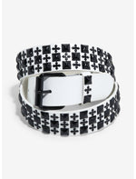 Black & White Cross Three Row Pyramid Stud Belt - US 4129