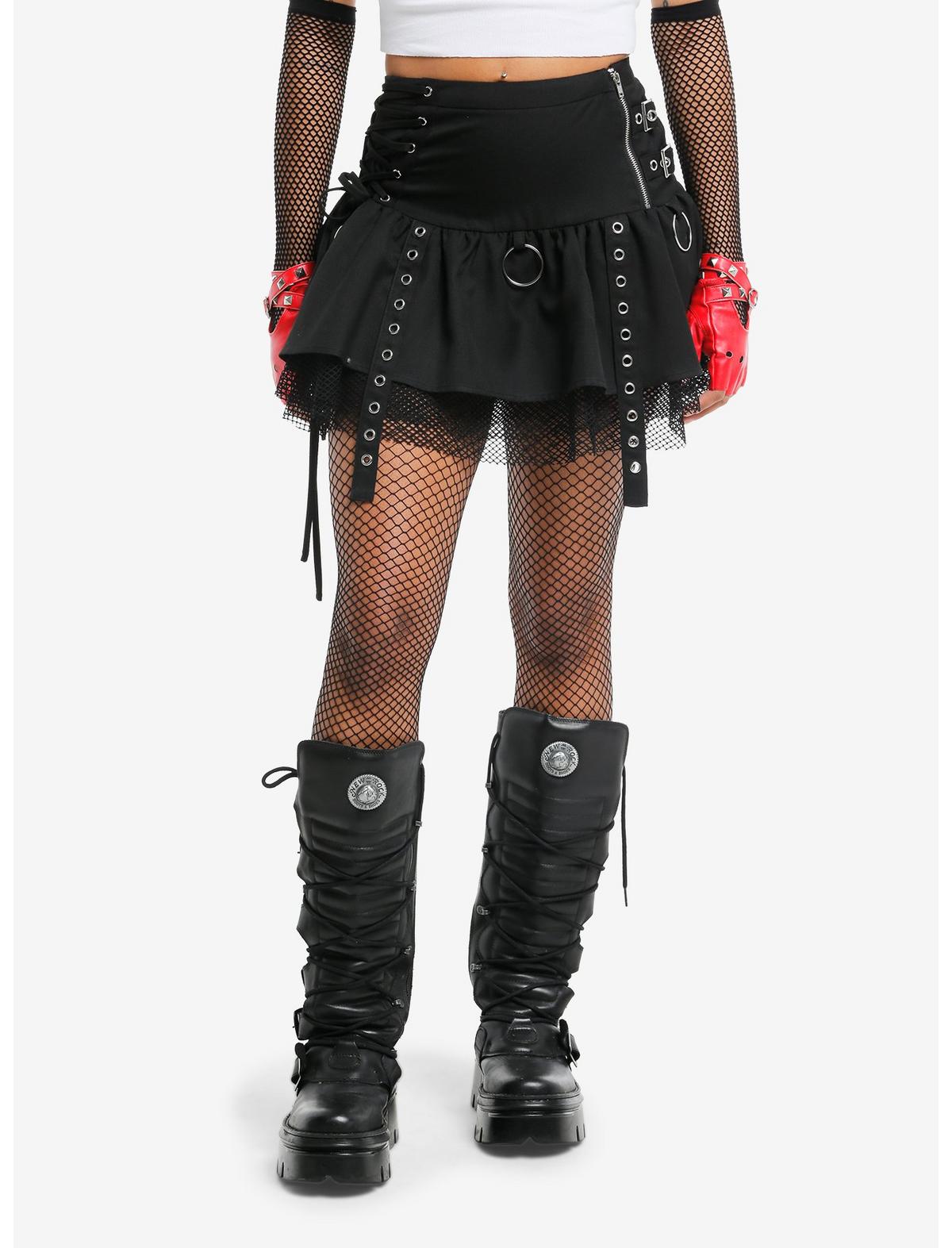 Black Lace-Up Grommet Hardware Skirt - US 5513