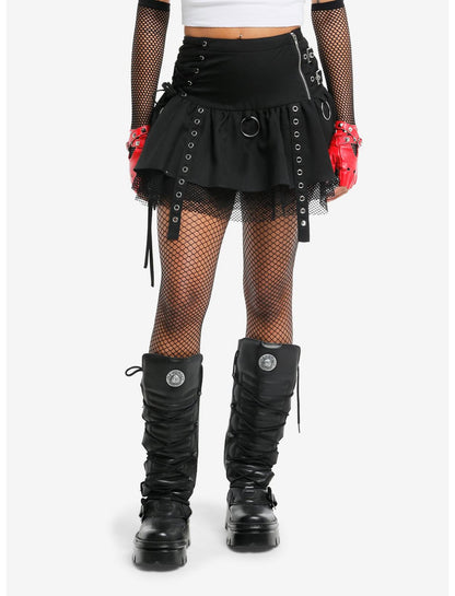 Black Lace-Up Grommet Hardware Skirt - US 5513