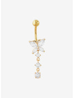 14G Steel Gold Bling Butterfly Navel Barbell - US 2209