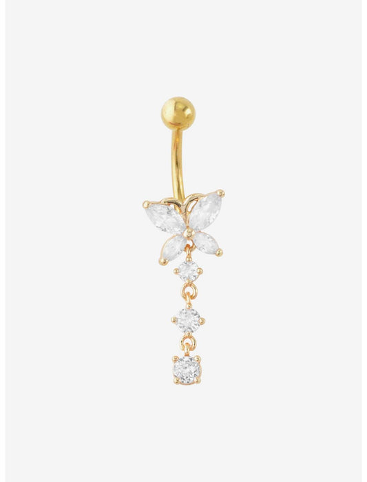 14G Steel Gold Bling Butterfly Navel Barbell - US 2209