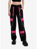 Hot Pink & Black Grommet Chain Carpenter Pants - US 1963