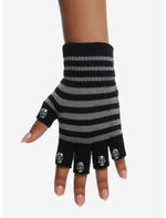 Grey & Black Skull Enamel Fingerless Gloves - US 5365