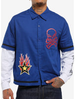 Blue Barcode Long-Sleeve Twofer Woven Button-Up - US 7655