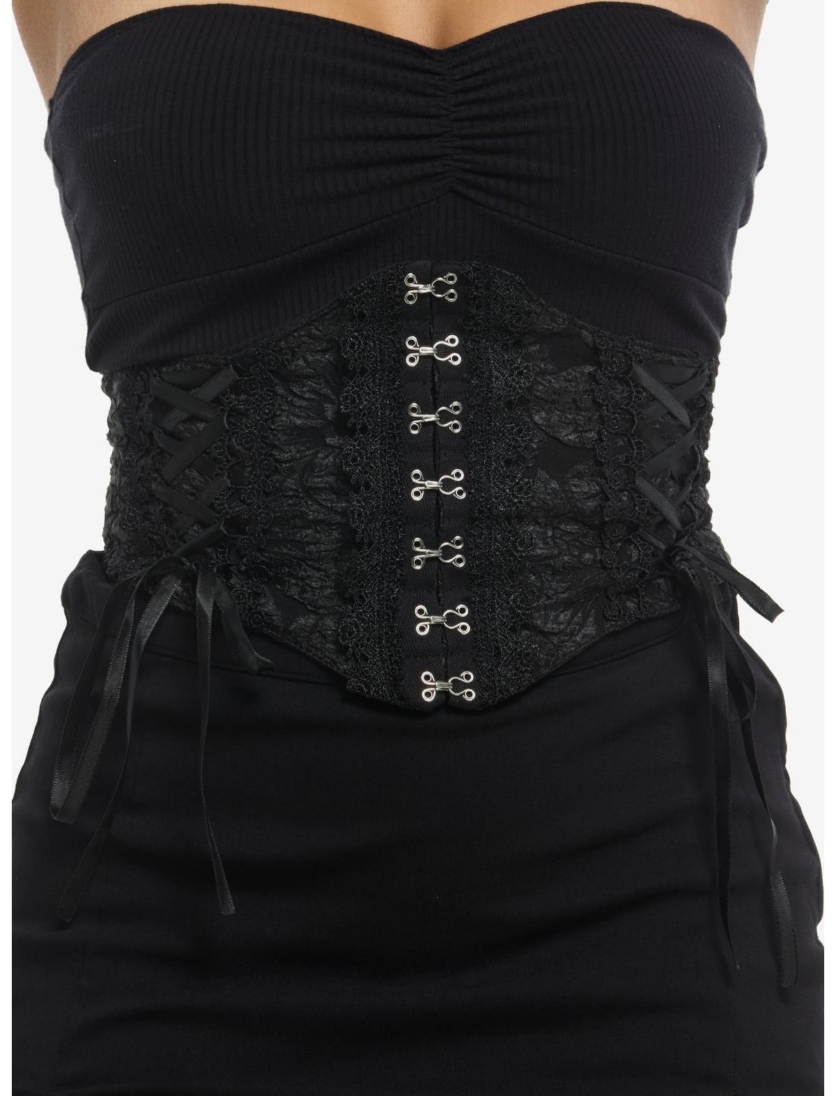 Black Floral Lace Ribbon Corset - US 0868