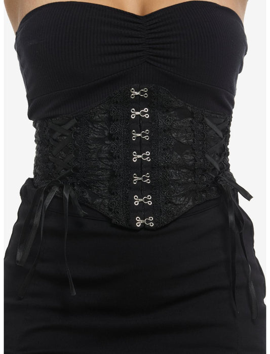 Black Floral Lace Ribbon Corset - US 0868
