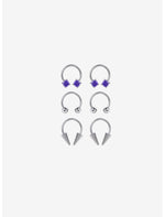 16G Steel Silver Purple Gem & Spike Circular Barbell 6 Pack - US 2978