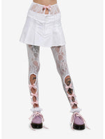 Leg Avenue White Floral Lace Footless Capri Tights - US 7172