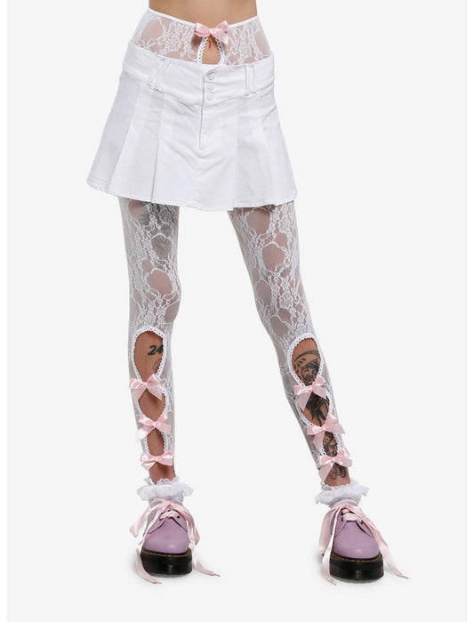 Leg Avenue White Floral Lace Footless Capri Tights - US 7172