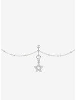 14G Steel Silver Star CZ Gem Navel Barbell & Belly Chain - US 2137