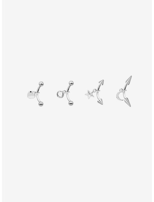 16G Steel Heart Celestial Charm Eyebrow Barbell 4 Pack - US 2493