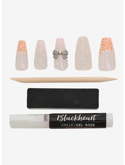 Blackheart Pink Plaid Bow Press-On Nail Set - US 1119