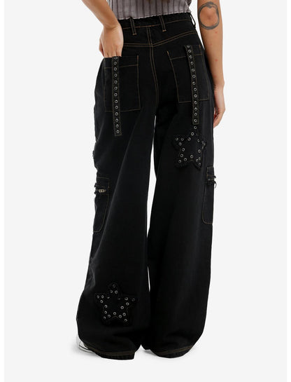 Black Grommet Star Patch Cargo Pants - US 3653
