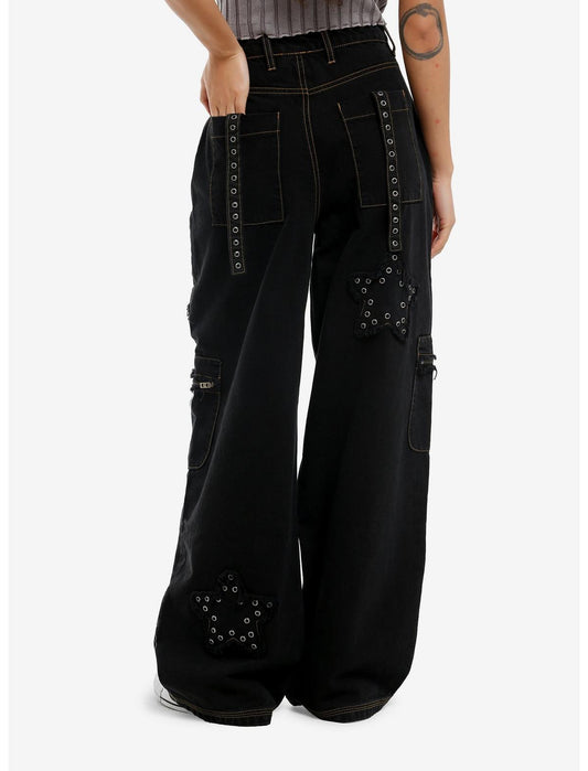 Black Grommet Star Patch Cargo Pants - US 3653