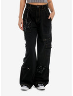 Black Grommet Star Patch Cargo Pants - US 3653