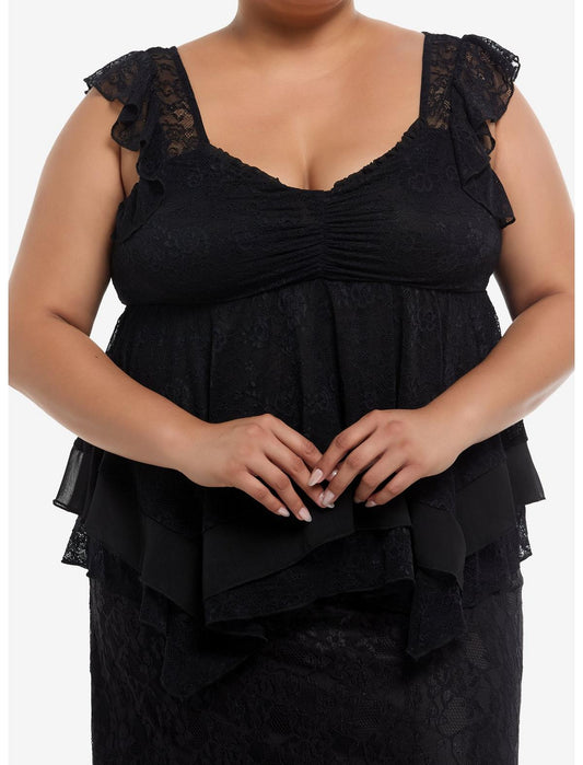 Cosmic Aura Black Lace Layered Girls Tank Top Plus Size - US 5891