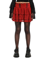Cosmic Aura Maroon Lace Tiered Mini Skirt - US 8258