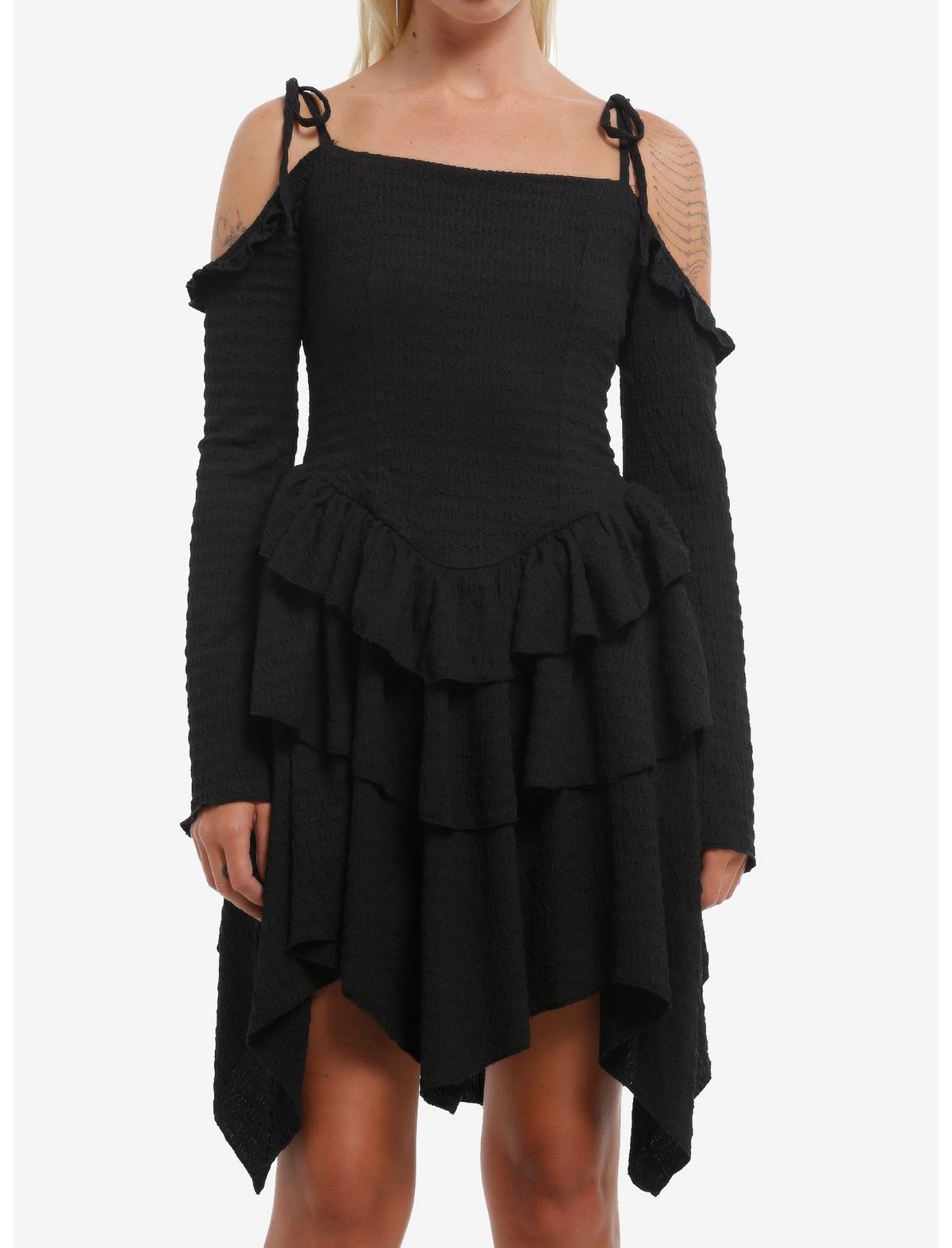 Cosmic Aura Ruffle Cold Shoulder Dress - US 0883
