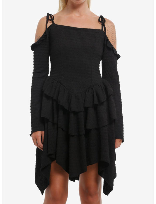 Cosmic Aura Ruffle Cold Shoulder Dress - US 0883