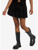 Black Star Stud Grommet Strap Pleated Skirt - US 2685