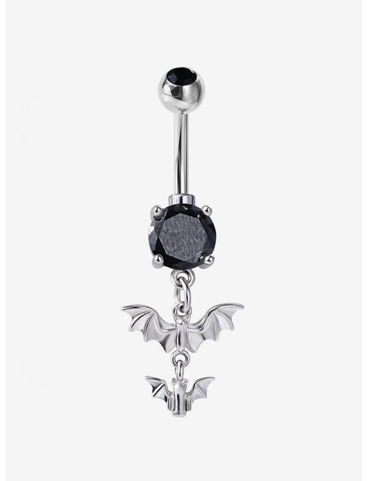 14G Steel Black Bat Navel Barbell - US 8516