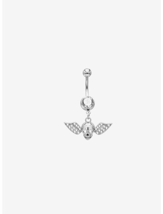 14G Steel Winged Skull Navel Barbell - US 1315