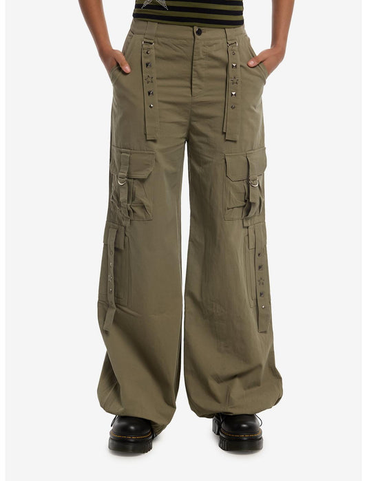 Green Star Stud Wide Leg Cargo Pants - US 7912