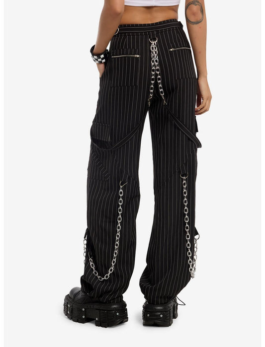 Black & White Pinstripe Suspender Chain Pants - US 4923