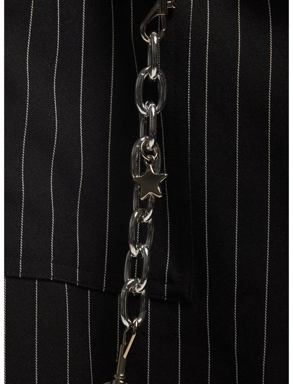 Black & White Pinstripe Suspender Chain Pants - US 4923