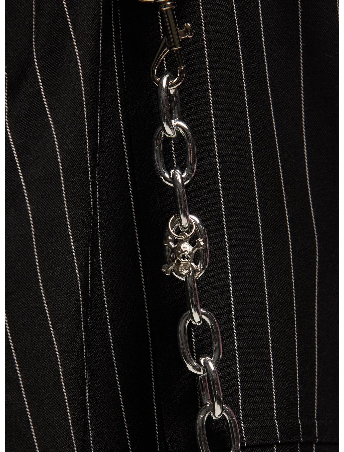 Black & White Pinstripe Suspender Chain Pants - US 4923