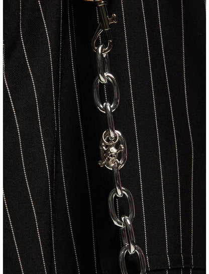 Black & White Pinstripe Suspender Chain Pants - US 4923