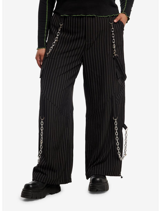 Black & White Pinstripe Suspender Chain Pants Plus Size - US 8534