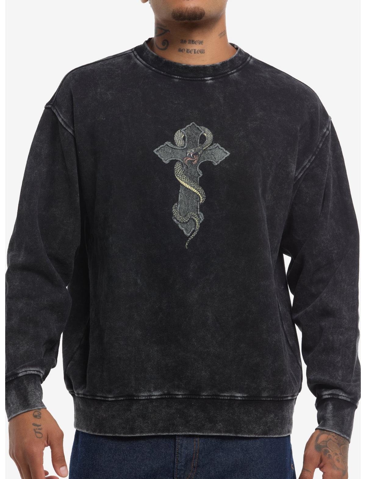 Black Metal Snake & Cross Crewneck Sweater - US 7138