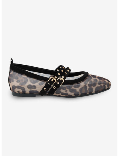 Chinese Laundry Leopard Mesh Grommet Strap Flats - US 3277