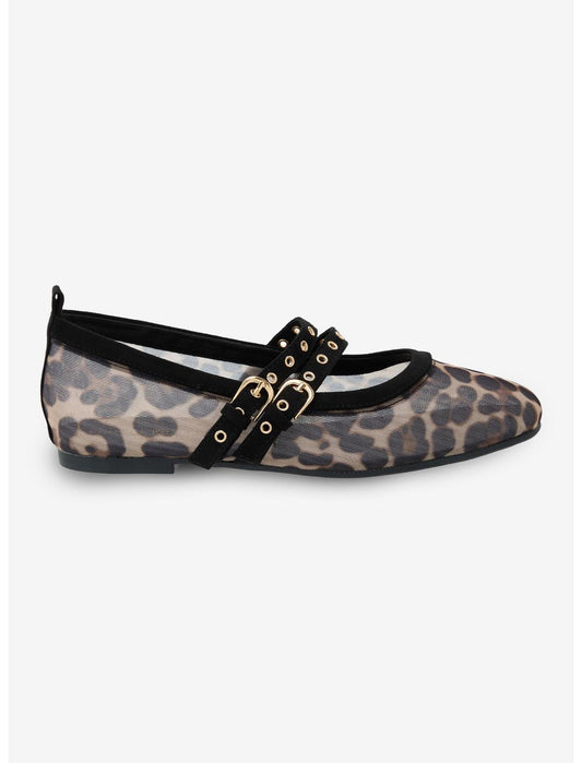 Chinese Laundry Leopard Mesh Grommet Strap Flats - US 3277